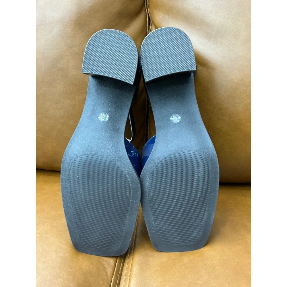 Journee Evangeline Pump Womens 9 Navy Blue Patent Mary Jane Block Heel